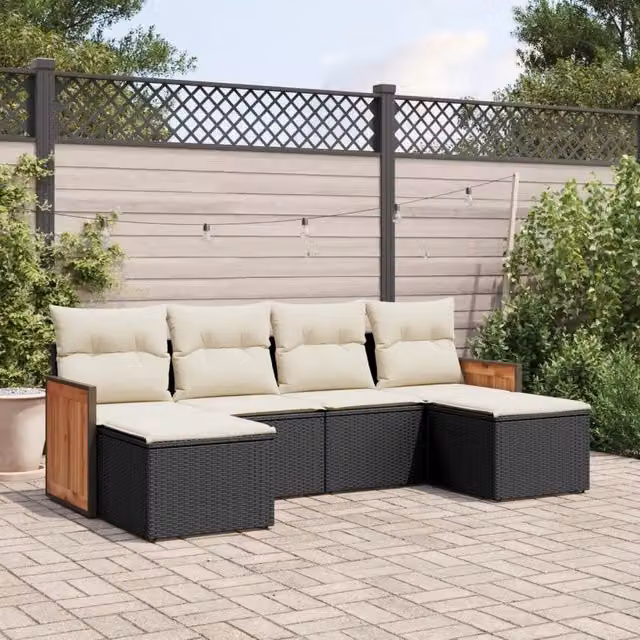 Set Divano da Giardino 6 pz con Cuscini-Sofa da Giardino-Divanetto da esterno Nero in Polyrattan 671471