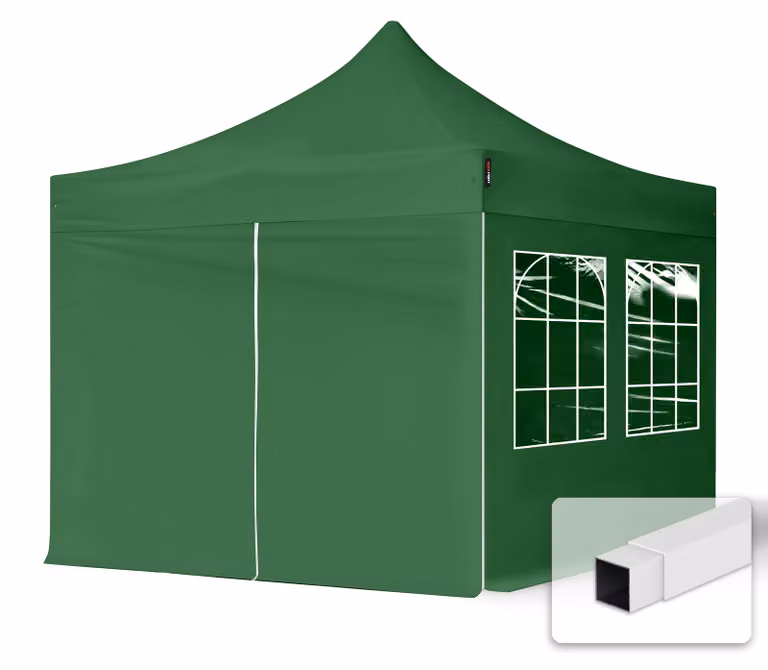 TOOLPORT 3x3m gazebo pieghevole con laterali (finestre), ECONOMY acciaio, verde scuro