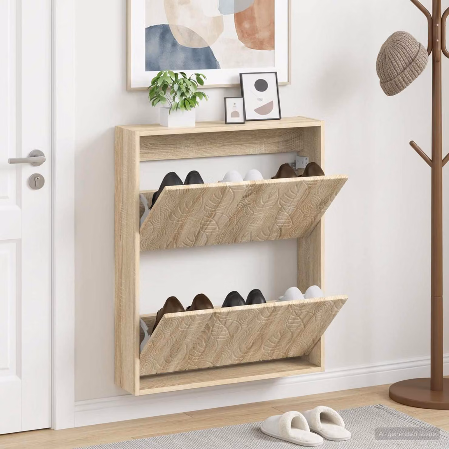 Mobiletto per scarpe da muro vidaXL DELFT moderno in legno color rovere, L: 71 cm, P: 17 cm, H: 86 cm