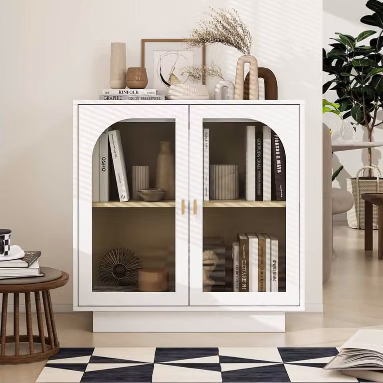 Cassettiera AIORBER, anta a battente con elementi ad arco, frontale in acrilico, con piedini antiscivolo, per camera da letto, studio, soggiorno, 79x35x80 cm, bianco