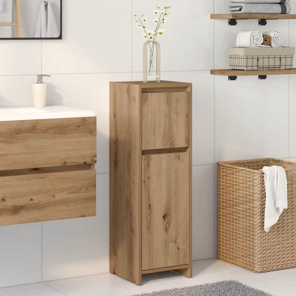 Armadietto da bagno sospeso vidaXL in legno marrone con ante a battente e cassetti L/P/H: 30 x 30 x 95 cm