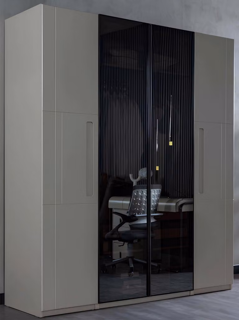 Grauer Schlafzimmerschrank Designer Spiegeltürenschrank Holzmöbel