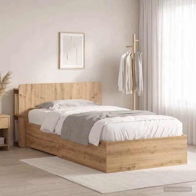 Letto con contenitore vidaXL in legno Rovere con cassetti L/P/H: 221.5 x 90 x 119.5 cm