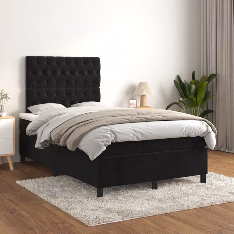 Letto Ibrido vidaXL con Giroletto a Molle e Materasso in Velluto Nero L/P/H: 200 x 120 x 128 cm