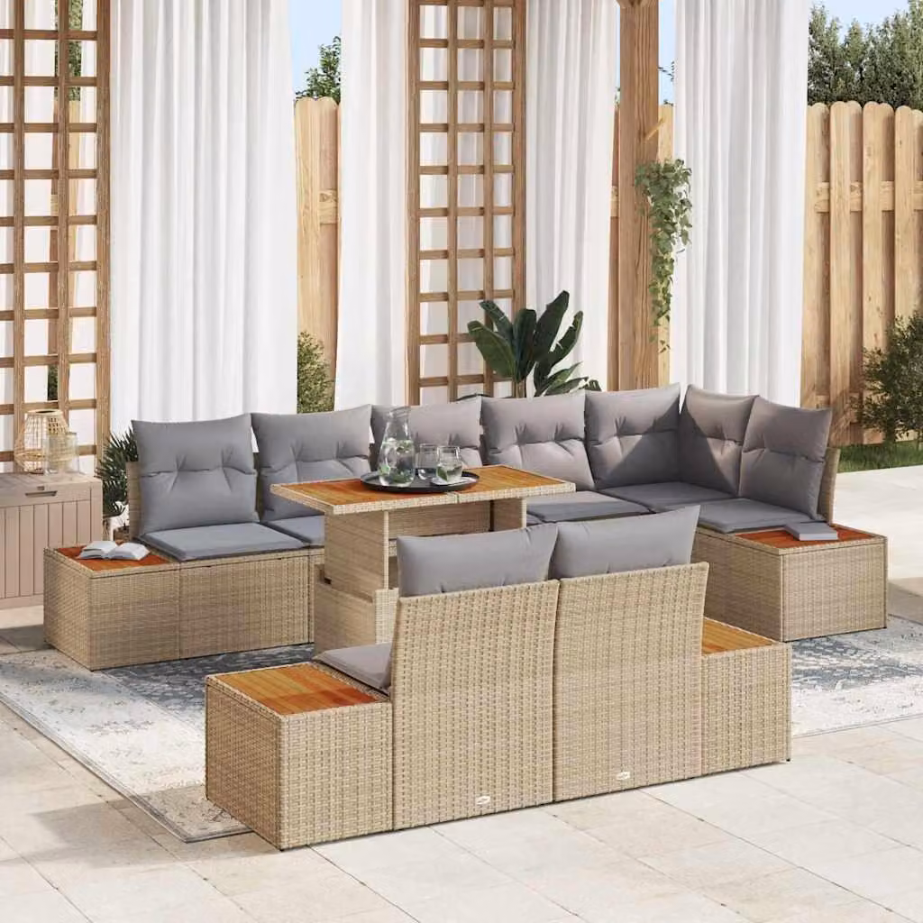 Maison Exclusive - Set da giardino con divano, 9 pezzi, rattan sintetico beige