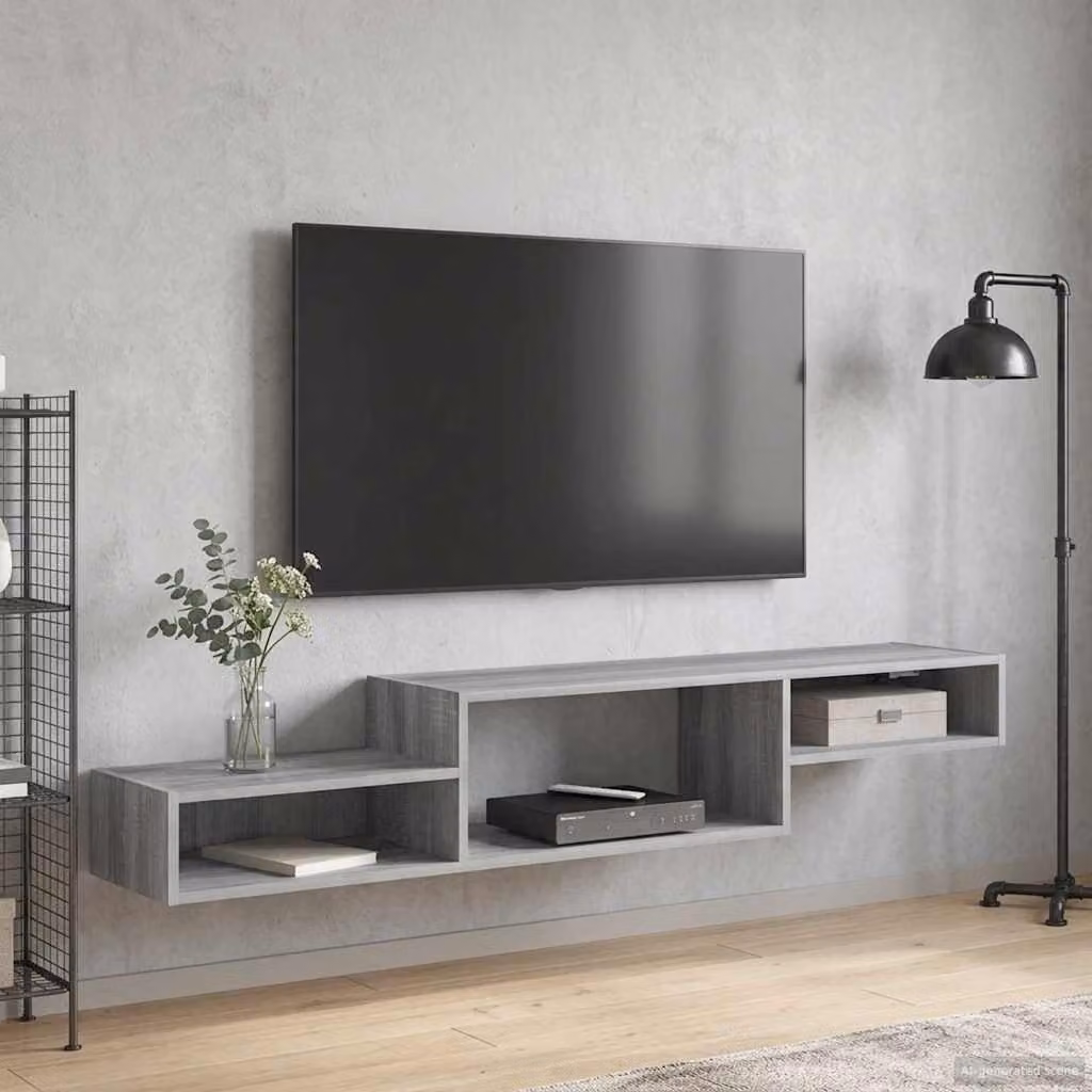 Mobile TV da parete vidaXL in legno Sonoma grigio L 150 cm x P 28 cm x H 26 cm