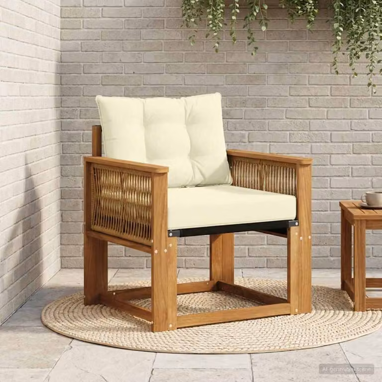 Divano centrale da esterno vidaXL in legno di acacia con cuscini beige e marrone