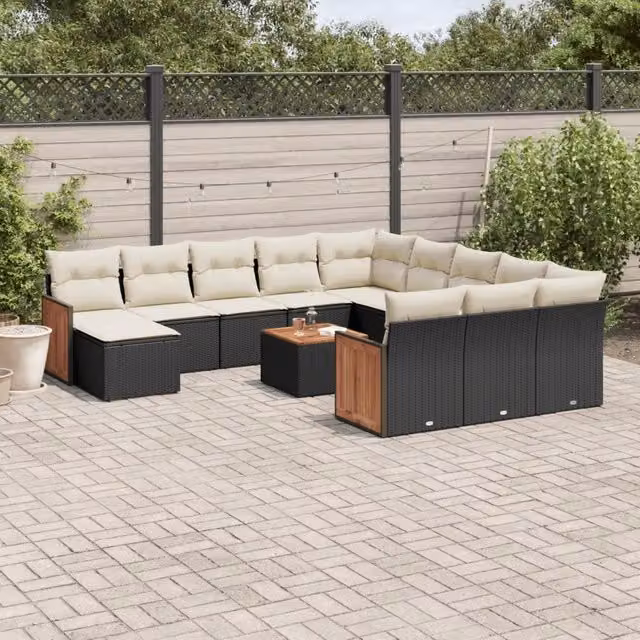 Set di Divani da Giardino Moderno VIDAXL in Polyrattan Nero con 13 Pezzi e Cuscini – 1