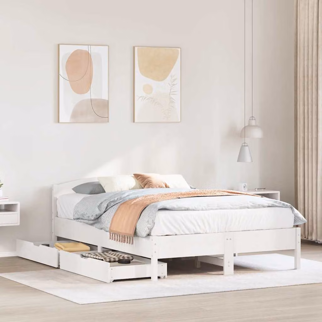 Letto senza materasso vidaXL in legno massello di pino bianco L: 140.5 cm, P: 195.5 cm, H: 74.5 cm