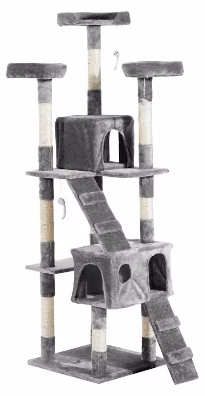 Albero per gatti con 3 piattaforme e 2 buchi | Colore: Grigio | Dimensioni: 50x50x170 cm