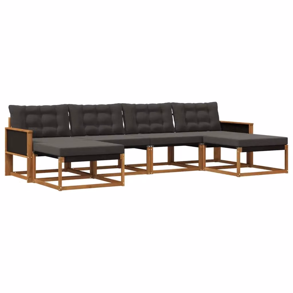 Set di divani da esterno a L con ottoman vidaXL in legno di acacia e textilene, marrone e nero – 2