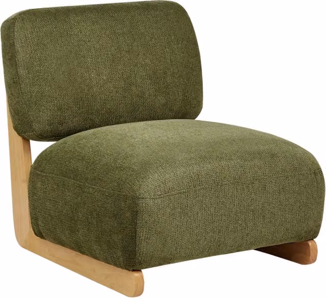 Poltrona Retro Senza Braccioli con Gambe in Legno Massello e Rivestimento in Tessuto Verde in Stile Tradizionale per Soggiorno