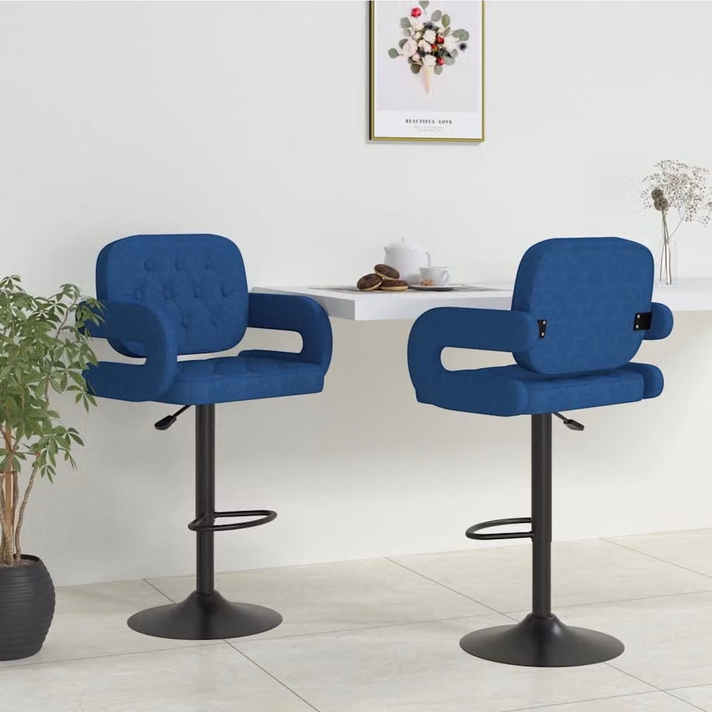 Set di 2 sgabelli da bar vidaXL in tessuto blu con base girevole a 360 gradi