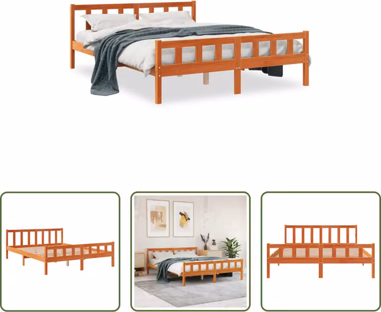 The Living Store letto in legno massiccio senza materasso cera marrone 150x200 cm legno di pino