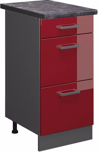 Mobiletto base per cucina R-Line Rosso lucido/Antracite 40 cm con cassetti, PL Antracite Vicco