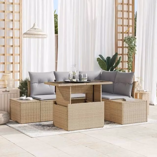 Set Divano da Giardino 5 pz Beige polyrattan 3357913