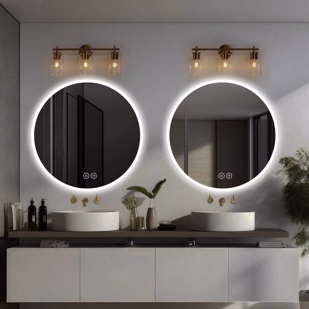 Specchio da bagno rotondo REDOM con luce LED dimmerabile e touch switch, colore silver, diametro: 80 cm – 2