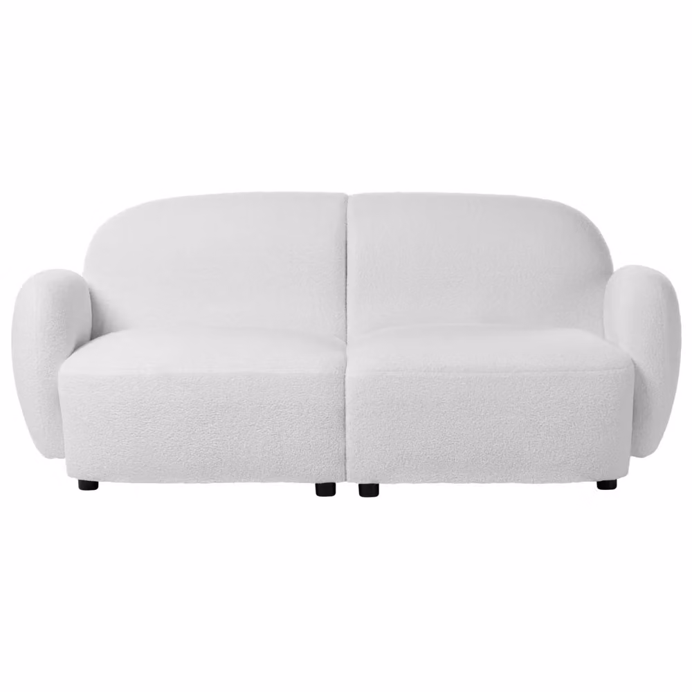 Divano a 3 posti BELIANI in bouclé bianco, stile retrò con schienale e braccioli arrotondati per il tuo soggiorno, L: 183 cm, P: 82 cm, H: 77 cm – 2