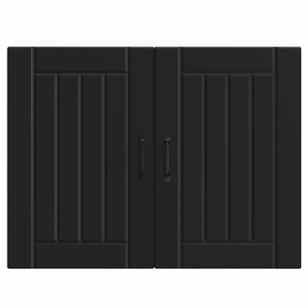 Pensile da parete HELLOSHOP26 per cucina o soggiorno con ante in vetro, design moderno in legno composito nero opaco, L: 80 cm, P: 31 cm, H: 60 cm – 2