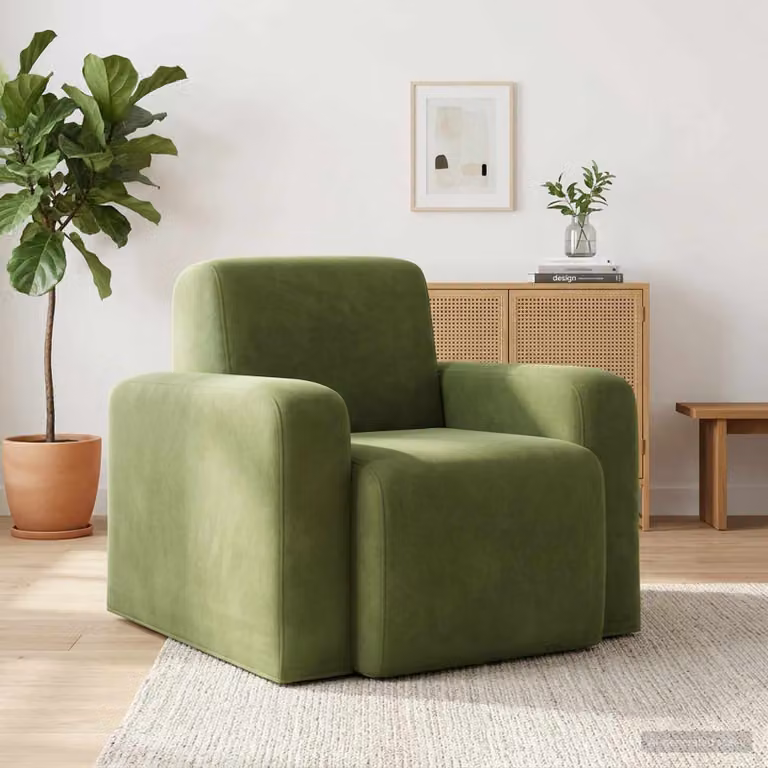 Poltrona moderna vidaXL in velluto verde chiaro con braccioli