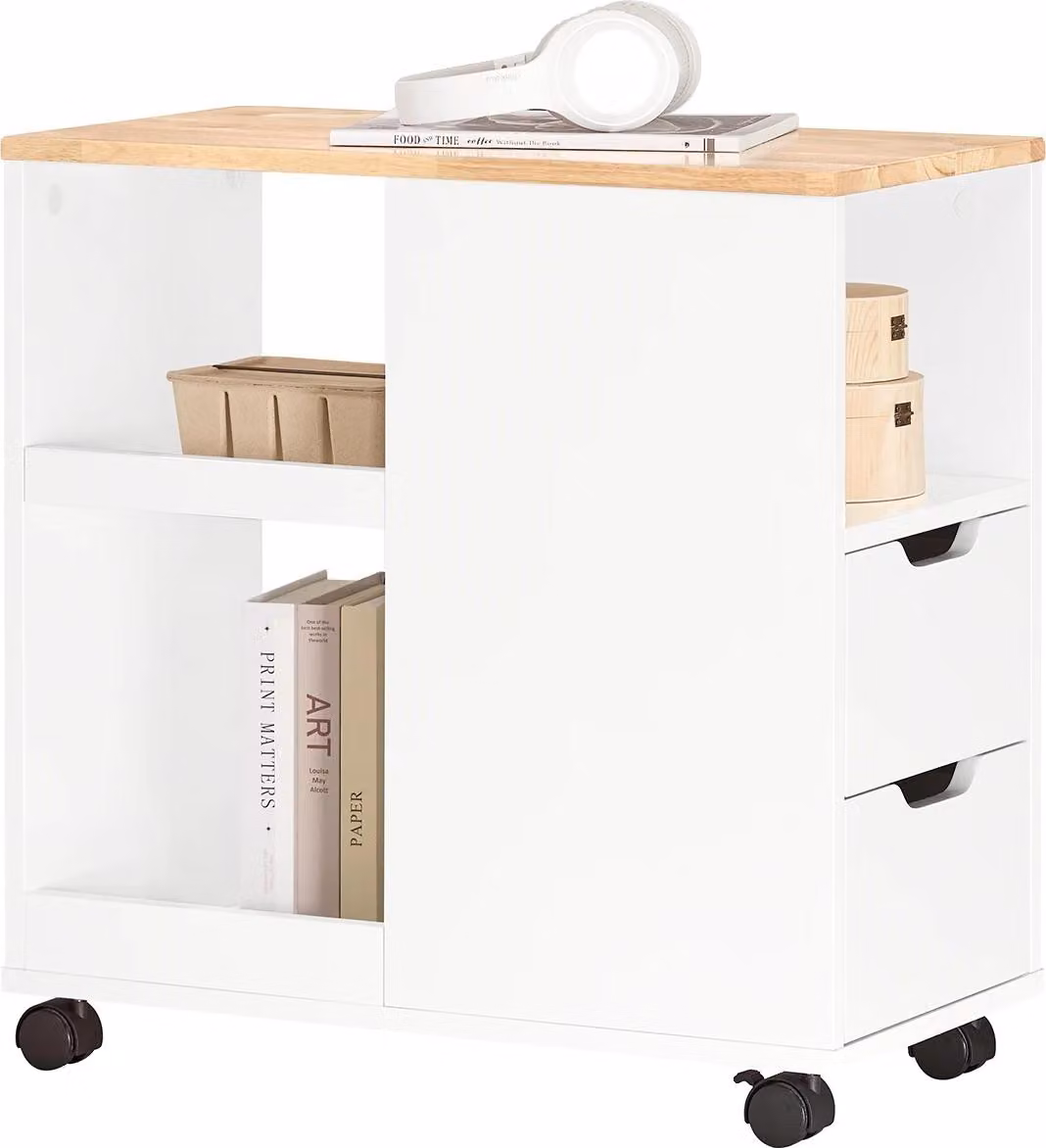 Tavolo per stampante, design salvaspazio, spazio di archiviazione regolabile, BIANCO