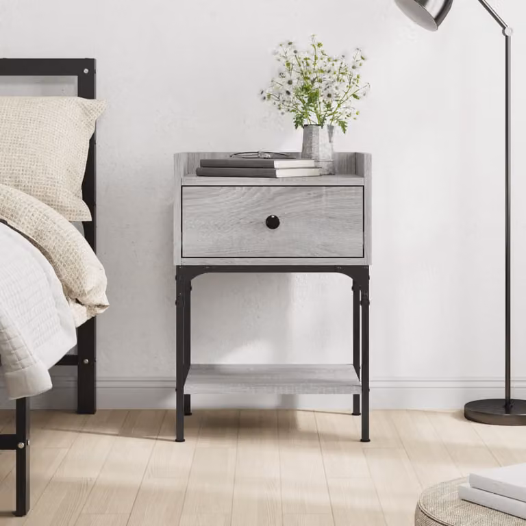 Comodino moderno vidaXL in legno e metallo, Grigio, L 40,5 cm x P 31 cm x H 60 cm