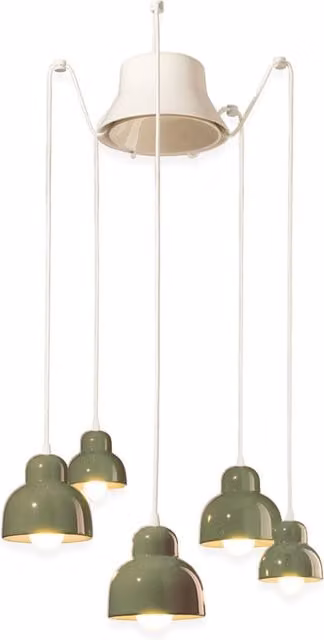 Lampadario a sospensione Ferroluce Berimbau in ceramica verde stile Art Déco con 3 luci E27