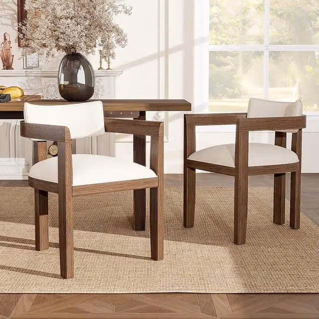 Set 2 Sedie da Pranzo ¨C Minimal ¨C Legno massello noce, rivestimento tessuto, stile moderno