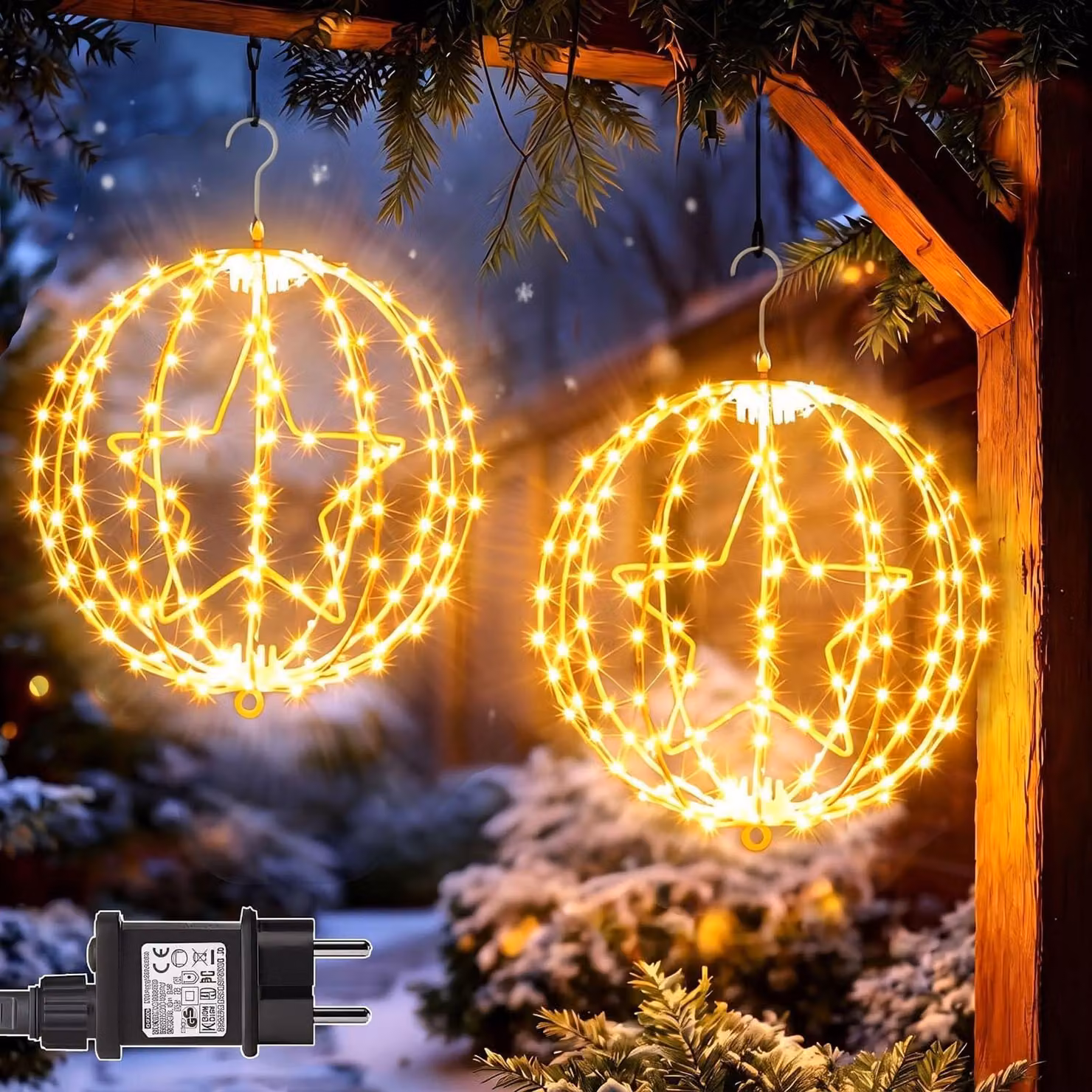 Sfera luminosa a LED, 30 cm di diametro, 200 LED, luce bianco caldo, grado di protezione IP65, 8 modalità, timer, confezione da 2 pezzi