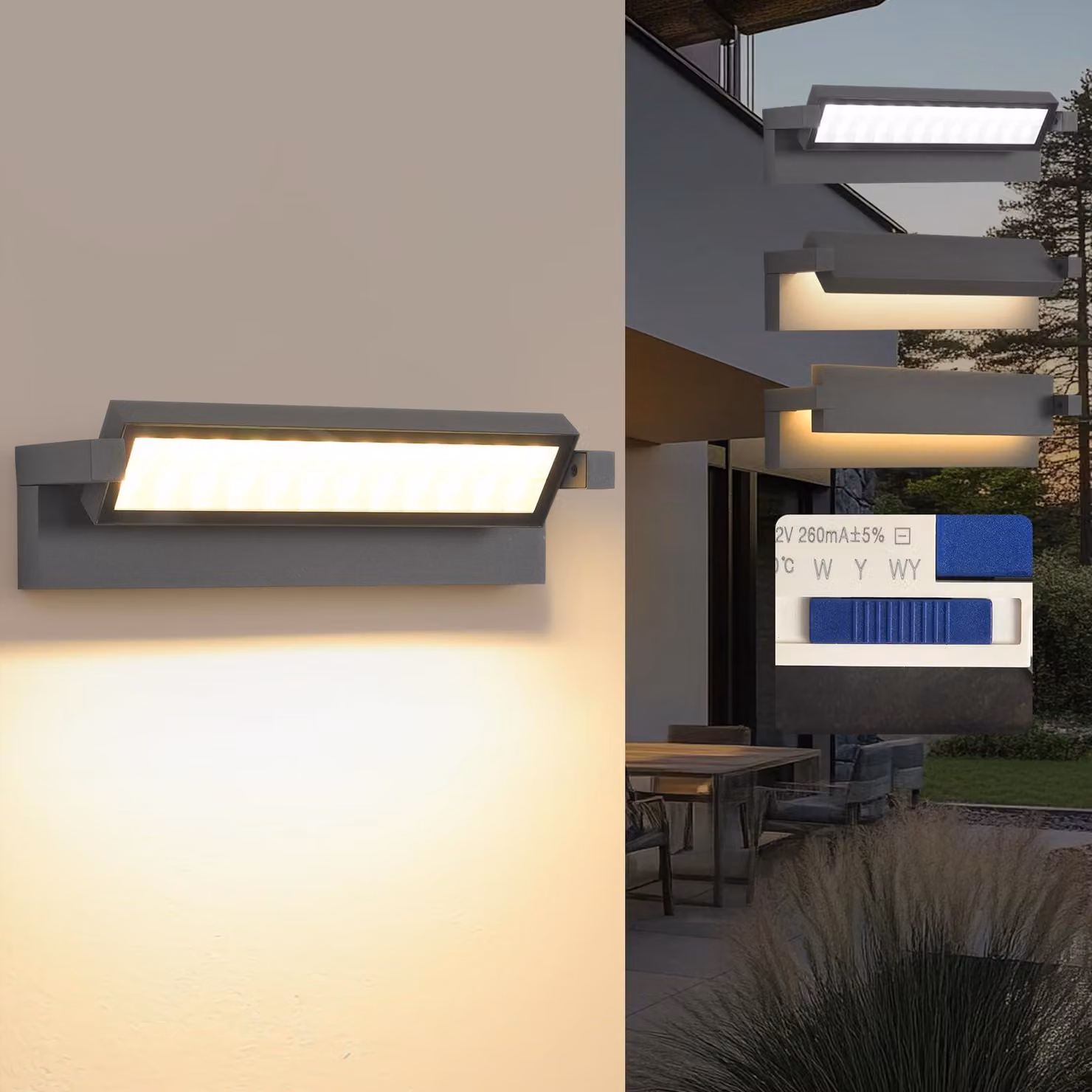Lampada a LED da parete, 36W, colore antracite, orientabile a 350°, grado di protezione IP65