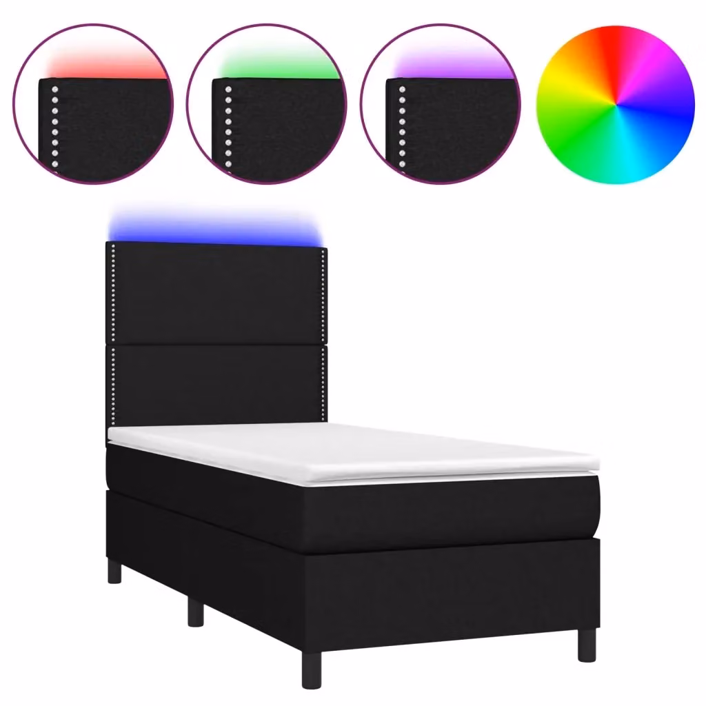 Letto Ibrido con Materasso e Illuminazione LED vidaXL in Tessuto Nero 90x200 cm – 2