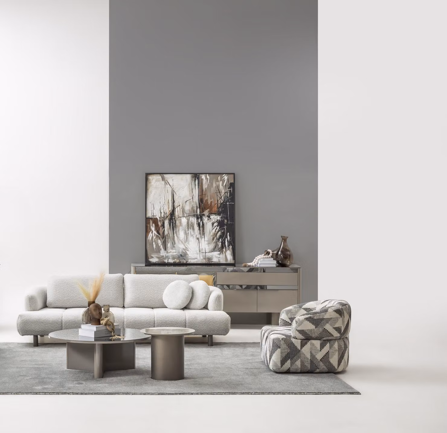 Komplettes Wohnzimmer-Set: 4-Sitzer Sessel Couch- & Beistelltisch