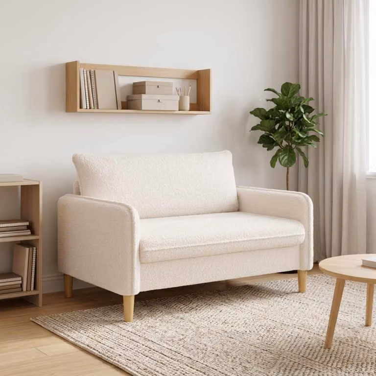 Poltrona XXL vidaXL in tessuto bouclé color crema e beige con braccioli e design moderno per soggiorno o camera da letto