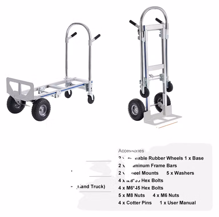 Carrello a mano pieghevole, portata 800 libbre, struttura in lega di alluminio, ruote con freno a 360°, 800 libbre