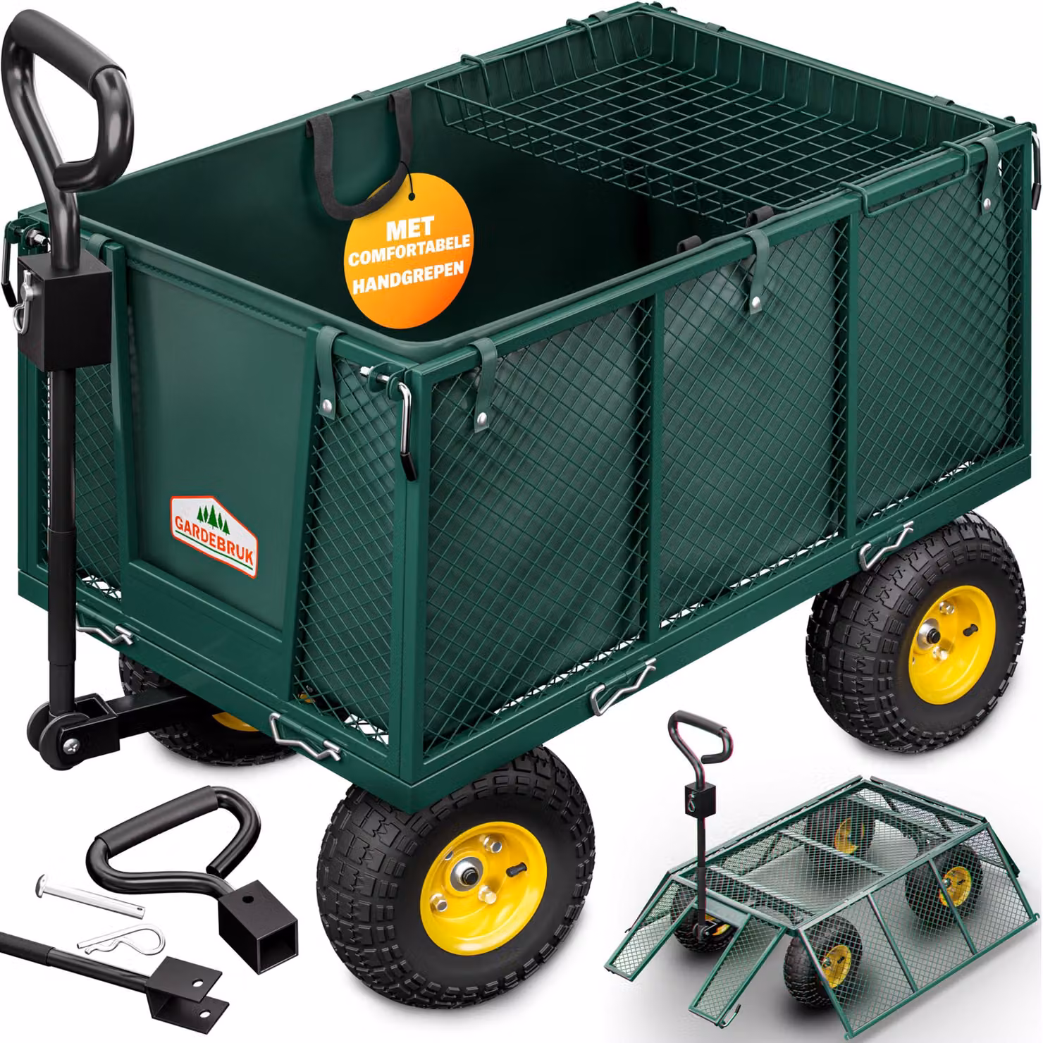 Carrello pieghevole Bolderkar - Capacità di carico: 550 kg - Acciaio zincato - Verde - Carrello da giardino per il trasporto