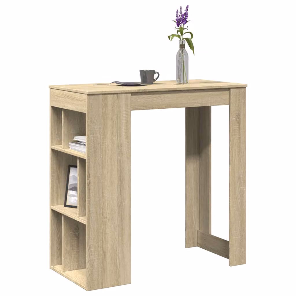 vidaXL Tavolo Bar con Rastrelliera in Legno Multistrato, Colore Marrone e Beige, L: 102 cm, P: 50 cm, H: 103,5 cm