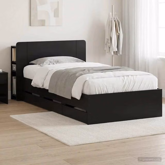 Letto moderno con contenitore e testata rivestita vidaXL in nero L: 140 cm, P: 211,5 cm, H: 95 cm