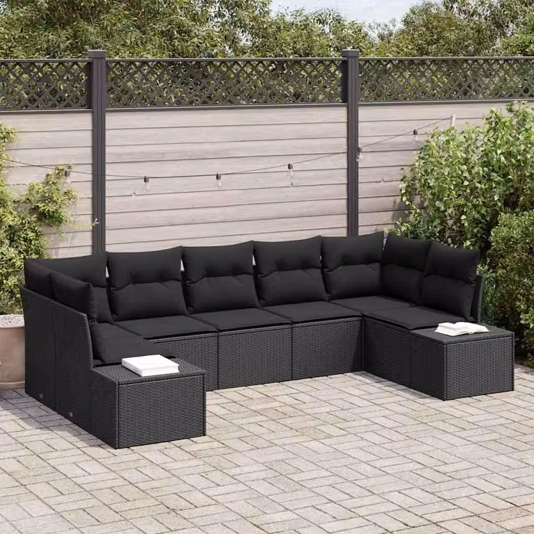 Maison Exclusive - Set da giardino composto da 7 pezzi, divano e poltrone, in rattan sintetico nero