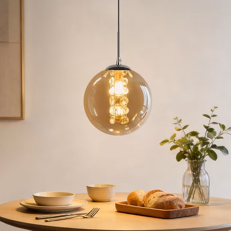 ZMH Lampada a sospensione in vetro Lampada a sospensione a 1 luce Lampada da tavolo da pranzo color ambra 120 cm Regolabile in altezza G9 Lampada da comodino Lampada a sospensione per camera da letto Sala da pranzo