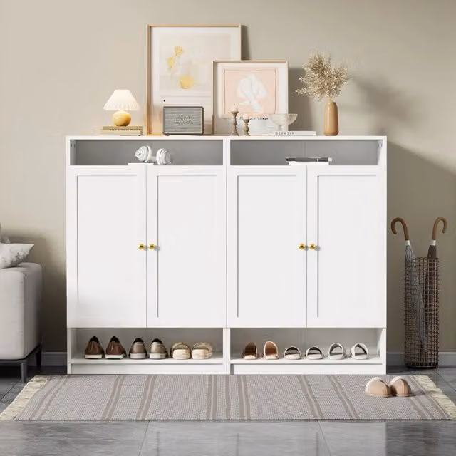 Scarpiere moderno con ripiani regolabili - Zephmum- Maniglie dorate 2 ante bianco 146x34x109 cm