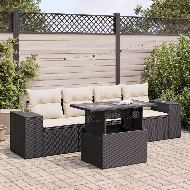 Maison Exclusive - Set Divani da Giardino 5 pz con Cuscini in Polyrattan Nero