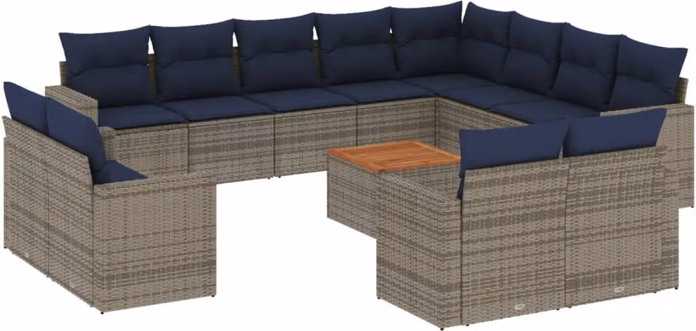 Set Divani da Giardino 13 pz con Cuscini Grigio in Polyrattan