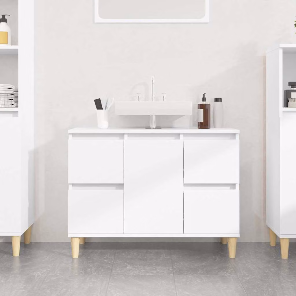 Mobile Lavabo vidaXL Bianco Moderno in Legno con Ante e Cassetti L 80 cm x P 33 cm x H 60 cm