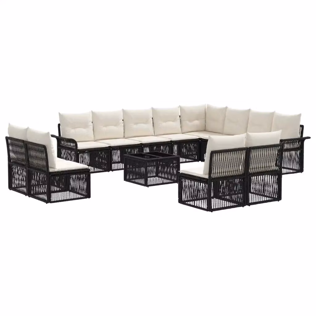 Set Divano da Giardino vidaXL 13 pz Nero con Poltroncine, Elementi Angolari e Tavolino, Design Moderno a U con Cuscini Inclusi – 2