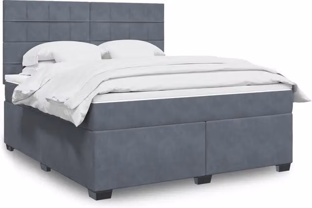 Letto a molle con materasso ibrido vidaXL in velluto grigio e bianco L/P: 180 x 200 cm