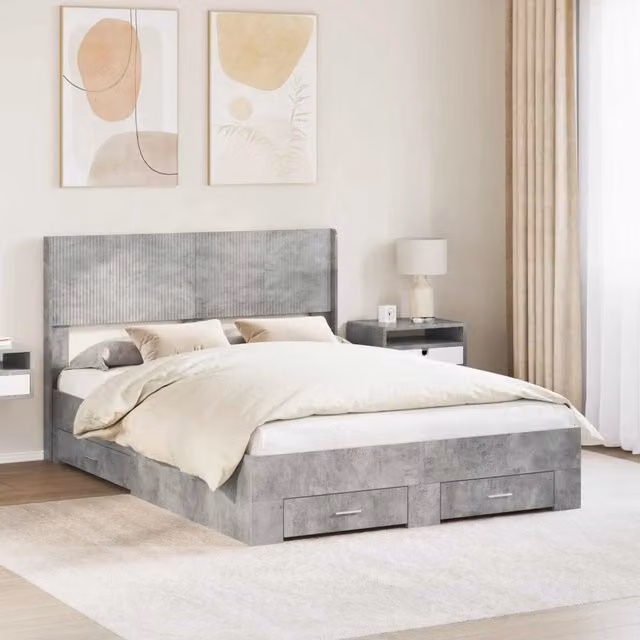 Struttura del letto con stoccaggio e testata Grigio Cemento 3414456