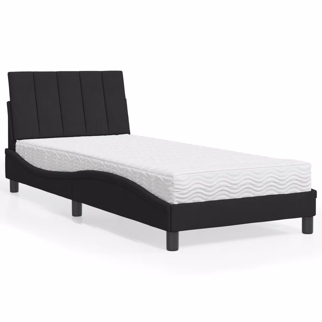 Letto con Materasso Hanko vidaXL in Velluto Nero L/P: 90 x 190 cm