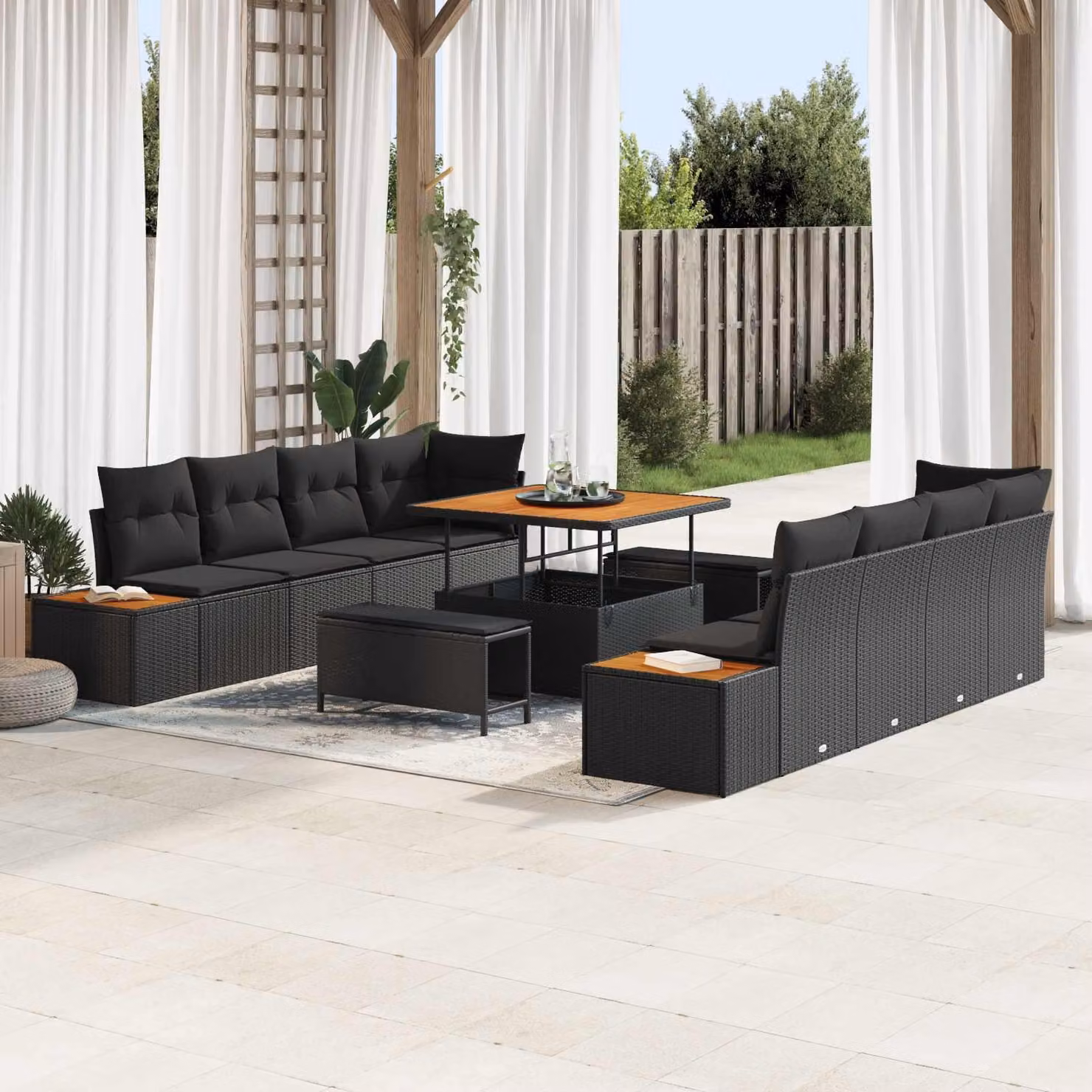 Maison Exclusive - Set da giardino composto da 11 pezzi, divano in rattan sintetico nero