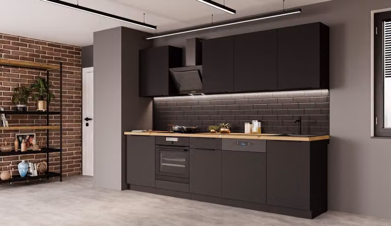 Cucina SIENA BASIC 280 cm, linea cucina, blocco cucina, cucina componibile, nero opaco