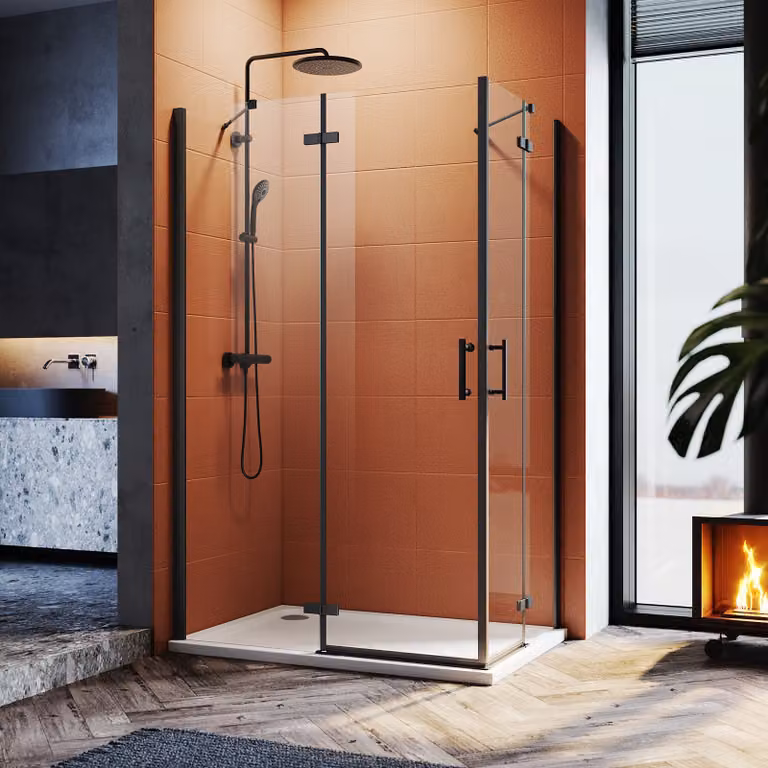 SONNI cabina doccia nera ingresso angolare doccia porta a battente cabina doccia nano vetro angolare 80x120x195cm vetro di sicurezza ESG 6mm